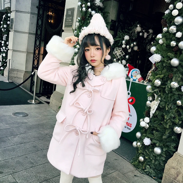 Princess sweet lolita student sweater BOBON21 Girl in pink tender coarse wool knitted hat AC1442