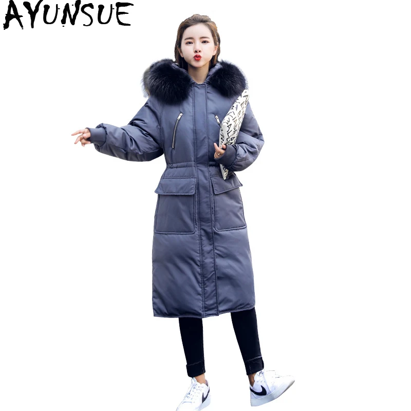 

AYUNSUE Korean Down Jacket Women Thick Long Coat Big Fur Collar Jackets for Women Winter 2020 Womens Coats Chaqueta Mujer KJ404