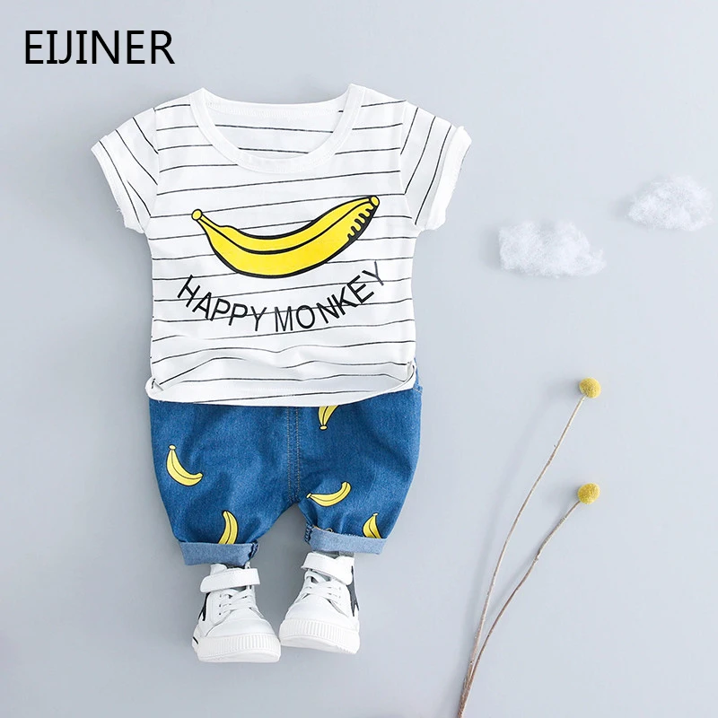 Комплекты одежды для маленьких мальчиков и девочек летняя одежда для маленьких мальчиков с бананом Повседневный хлопковый костюм для новорожденного