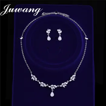 

JUWANG AAA+Cubic Zircon African Bridal Wedding Jewelry Sets For Women Teardrop Earrings Necklace Luxury Gift