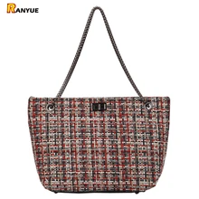 

Plaid Women's Handbag Pu Leather+Woolen Bag Chain Shoulder Bags For Women 2018 Luxury Handbags Women Bags Designer Famous Brand