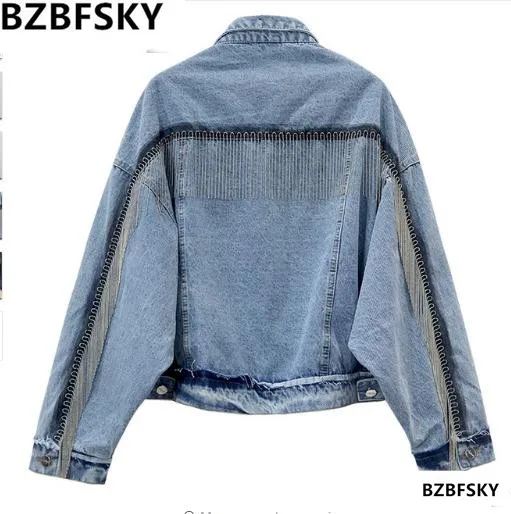 Vintage Women Denim Jacket 2019 New Woman Casual Washed Jean Jacket Bat Sleeve Tassel Long Jean Coat Outwear Female Clothing