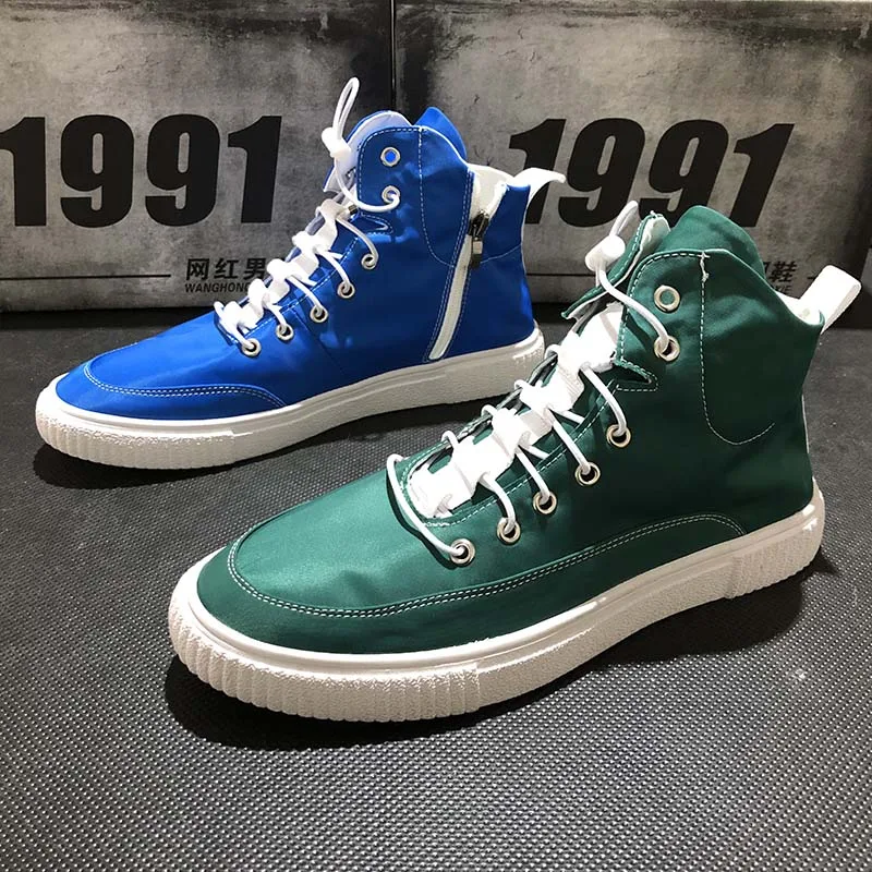 

Hip hops 2019 Streetwear Men Punk causal Shoes Grey blue Solid Platform Flats Fashion Buckle High Top Zapatillas Hombre
