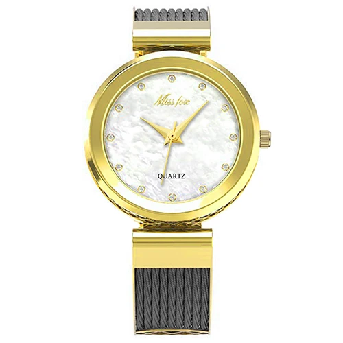 MISSFOX часы женские брендовые Роскошные женские часы серебряные часы водонепроницаемые женские браслет кабель из нержавеющей стали женские часы - Цвет: 2540-1
