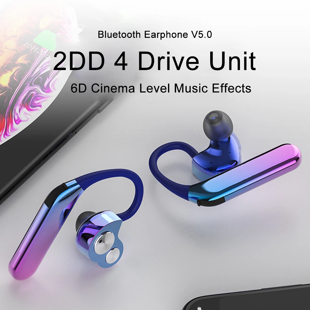 

TWS V5.0 X6 Bluetooth Earphone Wireless Headphones Double Dynamic 4 Drive Unit IPX7 Waterproof Plating Headset With Microphone
