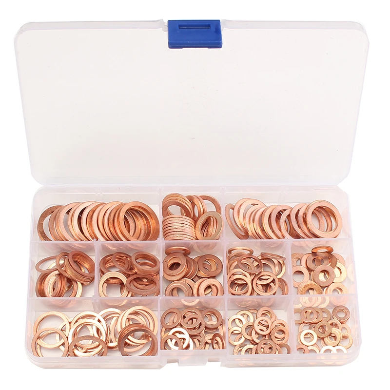 

MTGATHER 280PCs Solid Copper Ring Washers Sump Plug Assorted Washer Set Plastic Box Great 12 Sizes Oil Seal Metal Washer Plain