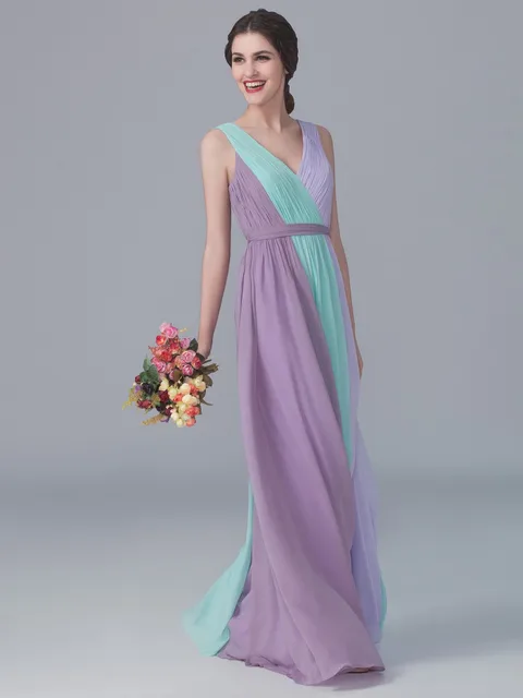 2016 Lilac Lavender Mine Long Bridesmaid Dresses For Wedding 2016 Lilac Lavender Mine Long Bridesmaid Dresses For Wedding Guest Chiffon V Neck Zipper