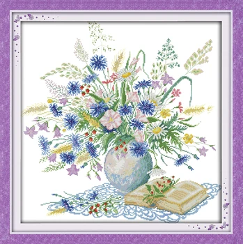 

Flowers Daisy and Book Set Cotton Canvas Cross Stitch Kits Accurate Printed Embroidery DIY Handmade Needle Work Home Decor