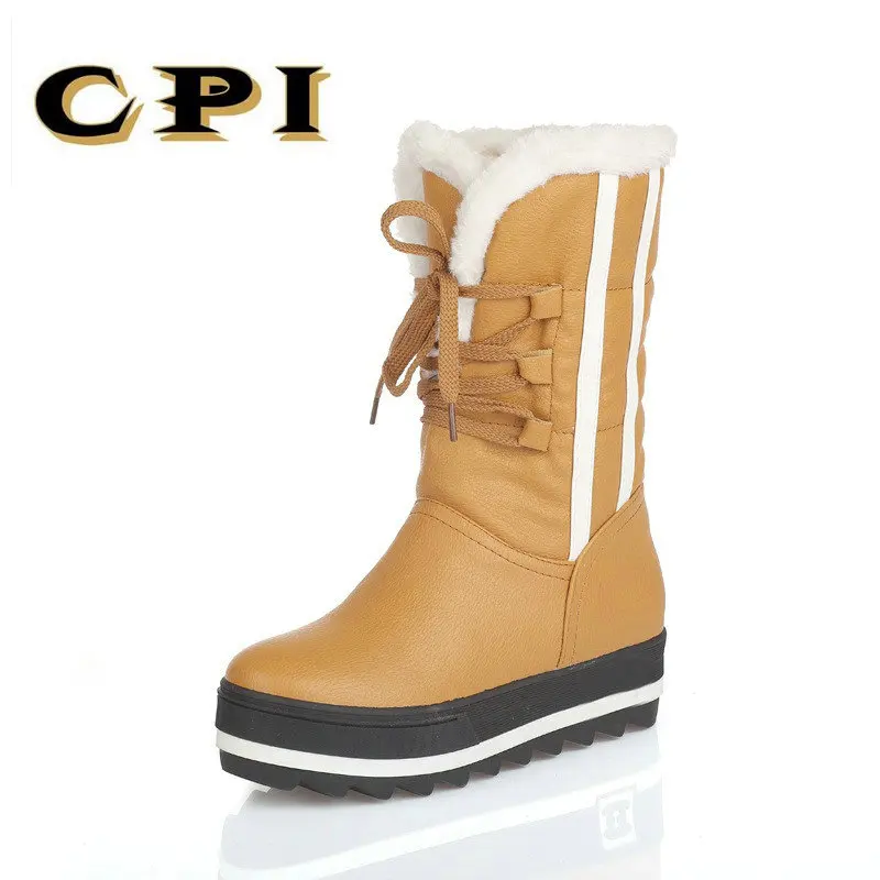 

CPI Women Snow Boots Waterproof Winter Warm Shoes Casual Plush Leather Mid-Calf Boots Female Plus Size Shoes XP-84