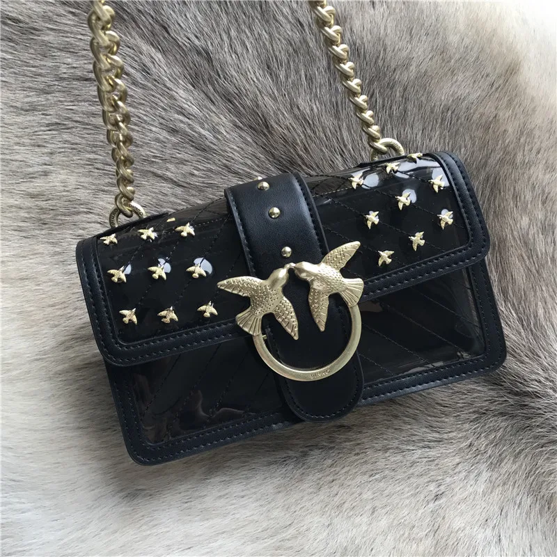 

2019 High Quality Famous Design Women Purse and Handbags Rivet Metal Swallow Chain Shoulder Messenger Bags