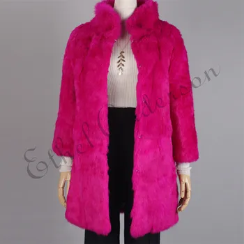 

Ethel Anderson Real Rabbit Fur Coat Stand-up Collar Genuine Rabbit Fur Jacket Long Full Pelt Rabbit Fur Overcoat Winter