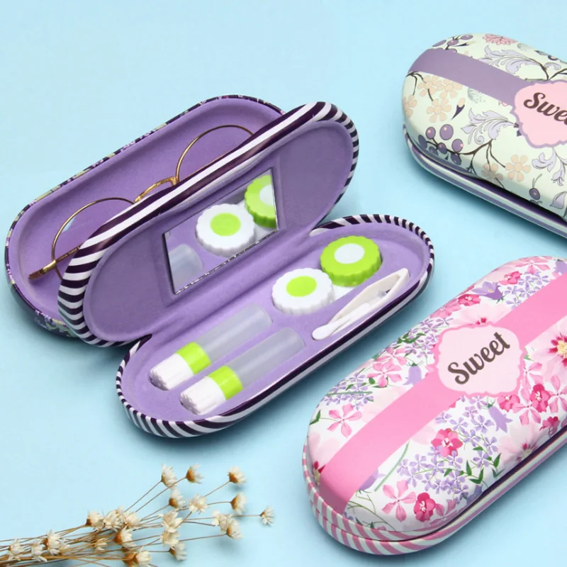 

2019 hot High - grade double Interlayer with Mirror Metal Contact Lens Case Box Dual Purpose Leather woman Reading Glasses Case