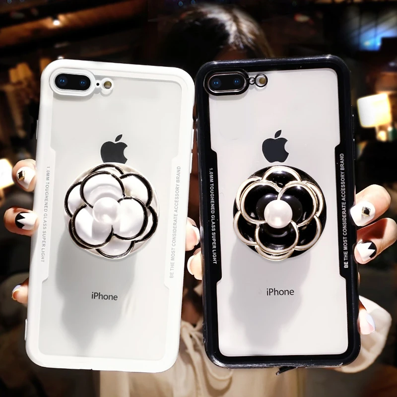 Модный милый 3D алмаз жемчуг цветок камелии Жесткий Мягкий чехол для iphone 11 Pro MAX 5 S 6