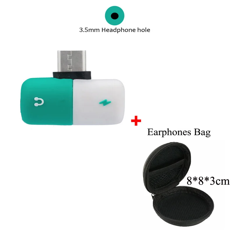 Type C 3,5 мм Aux адаптер кабель для зарядки вызова аудио наушники адаптер для Xiaomi Mi 8 Lite сплиттер конвертер - Цвет: White Green and Bag