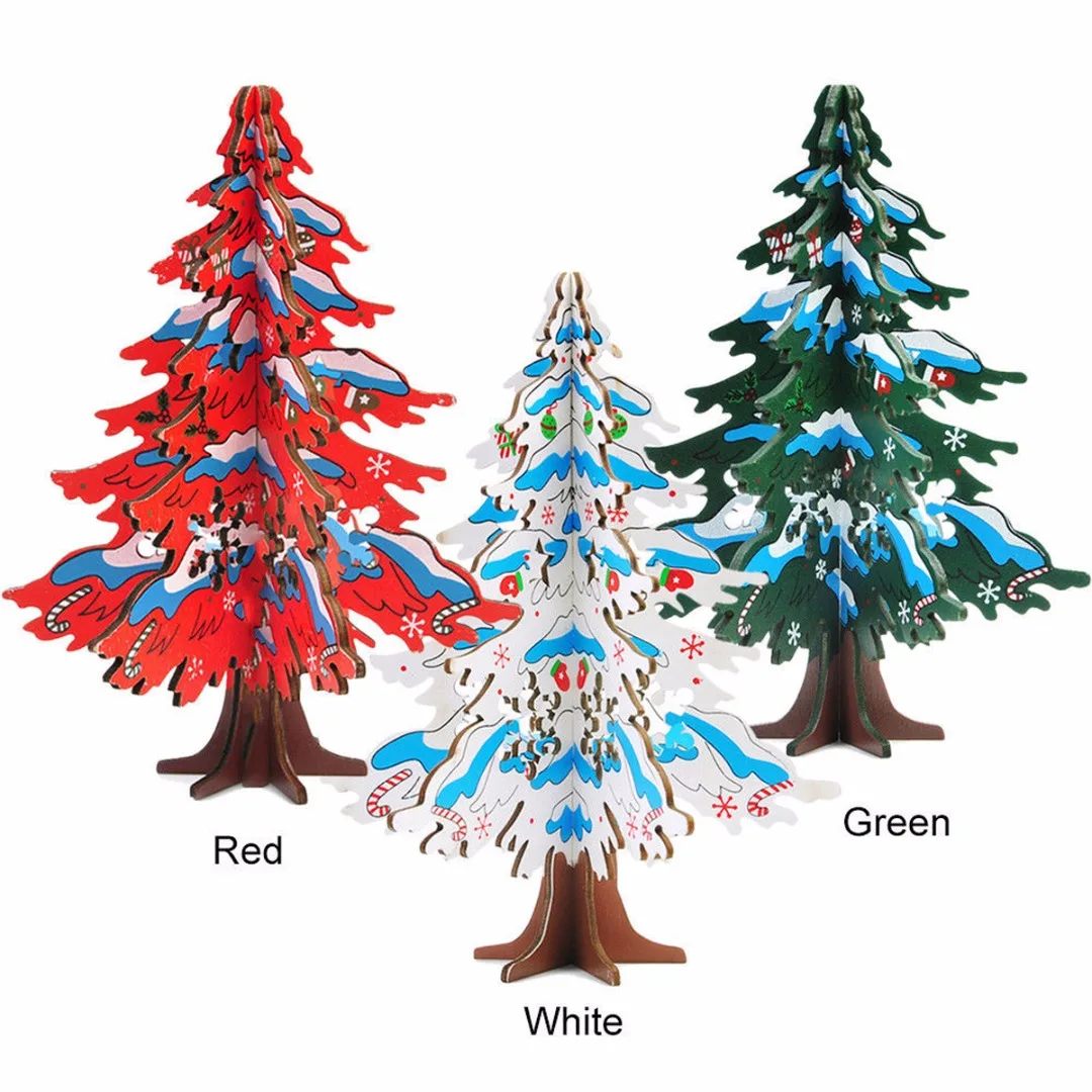 DIY 16.5cm Wooden Christmas Tree Festival Party Ornaments Xmas Table Desk Decor 3D