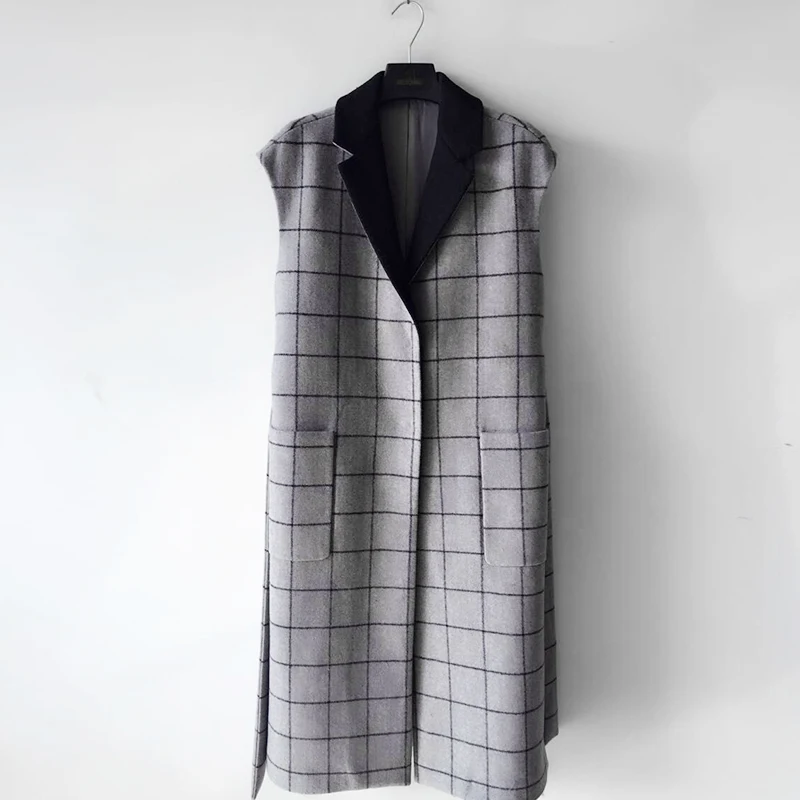 Polaris fox 2018 New Fashion Plaid Waistcoat Of women Hide Button Jacket Female sleeveless Blazer Splie Jacket Casual Outwear Coats