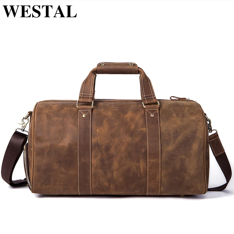 Кожаные спортивные сумки WESTAL Crazy Horse для мужчин винтажная сумка выходных чемодан