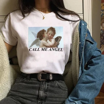 

PUDO HJN Call Me Angel Oil Painting Women T Shirt White Black Pink This Art Hipster Unisex T Shirt Top Funny Tops Tee
