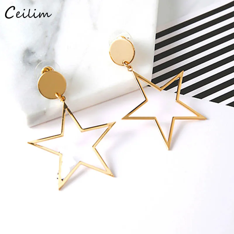 

New Arrival Big Star Drop Earrings for Women Fashion Silver Gold Color Dangle Earring Designer Jewelry Wholesale Dropshipping