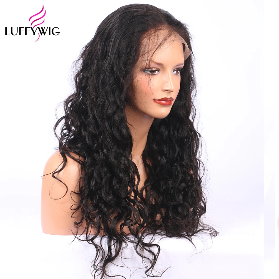 LUFFYHAIR волнистые полностью кружевные человеческие волосы парики предварительно сорванные бразильские волосы remy с волосами младенца для женщин