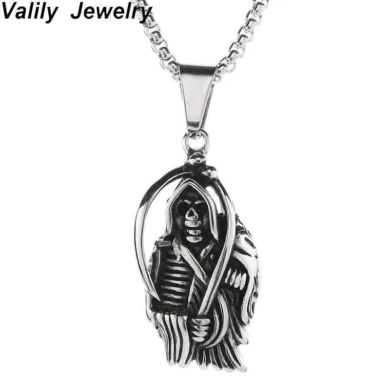 EdgLifU Men's Devil Skull Necklace Silver Vintage Chain Necklace for