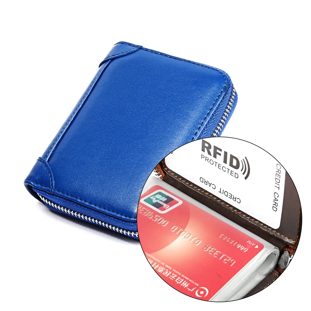 Women Business Card Holder Cow Leather Card Wallet Prevent RFID Female Credit Card Holder New Arrival Porte Carte Tarjetero Muje - Color: blue