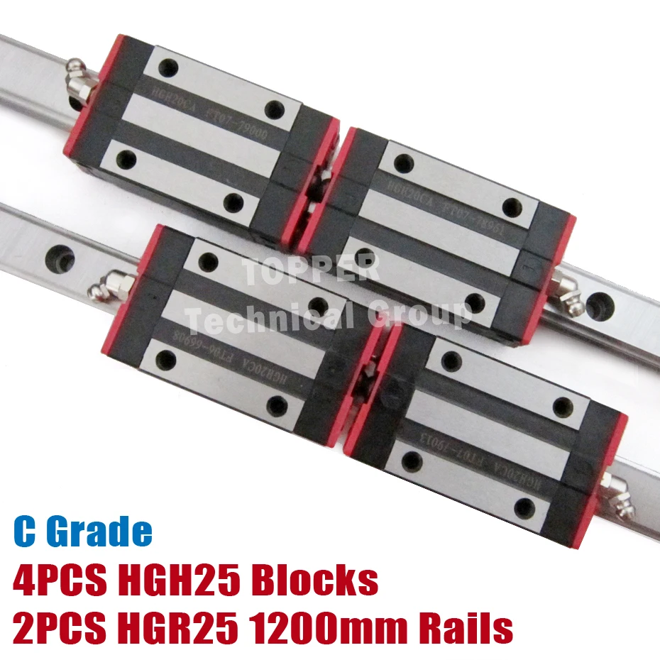 2pcs HGR25 Linear Guide Rail 1200mm + 4pcs HGH25CA Slide Block For CNC
