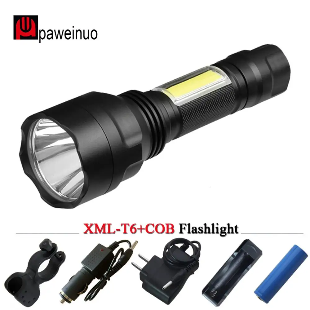 

Portable led flashlight xml t6 xm l2 cob torch lamp rechargable 18650 battery bicycle headlight Camping flash light hand lamp