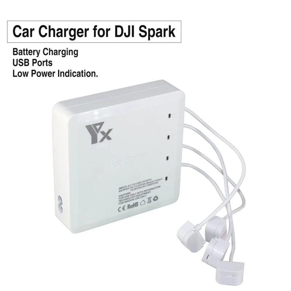 

2 in 1 Charger for DJI Spark Drone Intelligent Battery Fast Charging Hub Remote Control Battery 2 USB Ports 4 Batteries