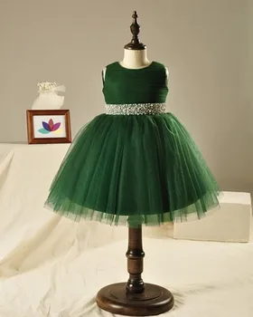 

2017 Elegant Girl Wedding Dress Fashion Arrival Girls Quality Green clothes Bow Diamond Belt Tulle Party Princess Dresses