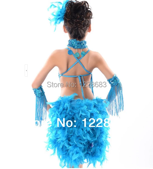 New Children Kids Sequin Feather Fringe Stage Performance Competition Ballroom Dance Costume Latin Dance Dress For Girls