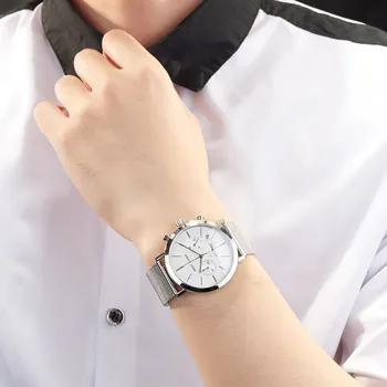 

Reef Tiger/RT Dress Slim Men's Watches Ultra Thin Chronograph Quartz Watches Stainless Steel Bracelet Watch RGA162