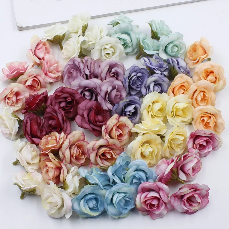 5pcs/bag 4cm artificial flower silk rose flower head wedding party home decoration DIY wreath scrapbook craft fake flower