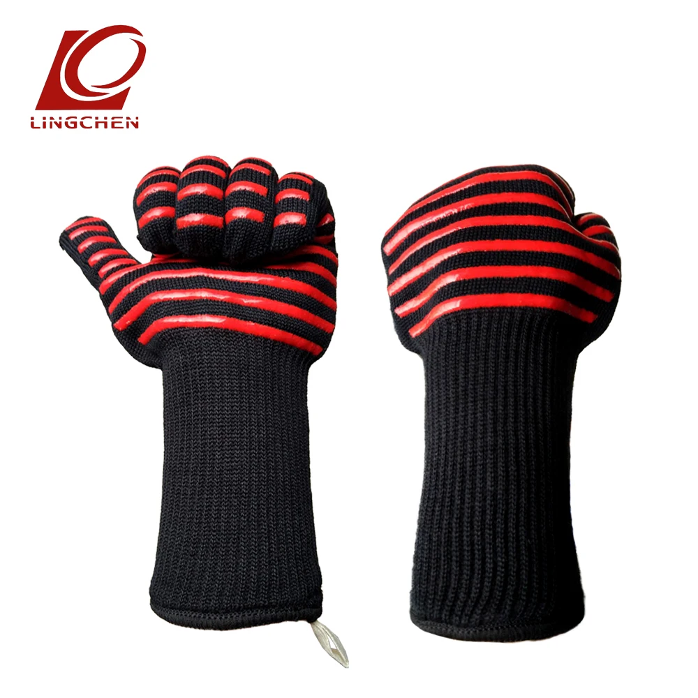 

For Outdoor Camping Kitchen COOKING Mitts Aramid Oven Mittens Popular Red-blue Stripe Silicone Barbecue Gloves