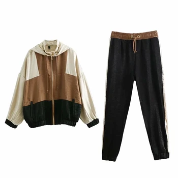 

Women Two Piece Set Joggers Oversize Jackets Set 2019 Spring-Autumn Ladies Striped Bomber Hoodies Set Girls Streetwear Pants set