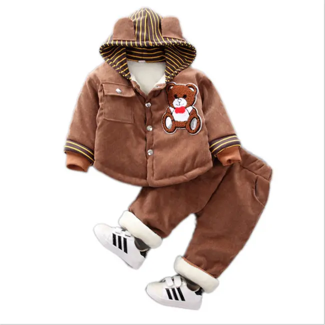 Комплект зимней детской одежды для малышей комплекты одежды для мальчиков детская толстая верхняя одежда из бархата комплекты одежды из 2 предметов толстовки+ штаны - Цвет: Коричневый