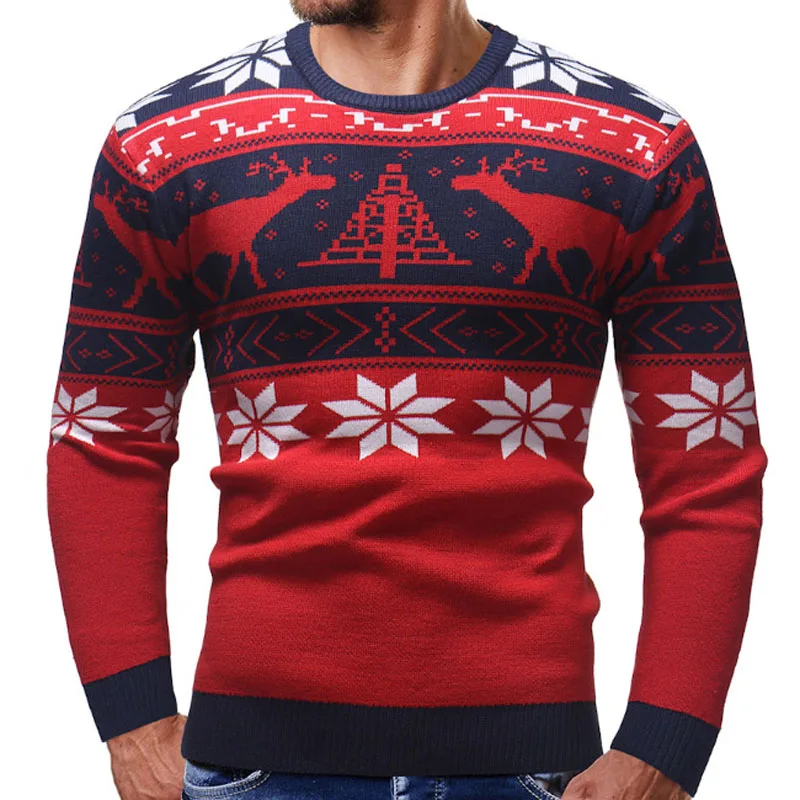 LetsKeep Уродливый Рождественский мужской свитер с принтом оленя, Мужской пуловер, свитера, зимняя Рождественская одежда с круглым вырезом для мужчин, европейский размер, MA551 - Цвет: Red