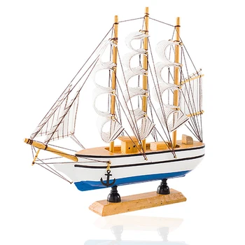 

33cm Wooden Sailing Boat Model Ornaments Mediterranean Creative Retro Ship Miniature Home Office Decorations Kids Birthday Gifts