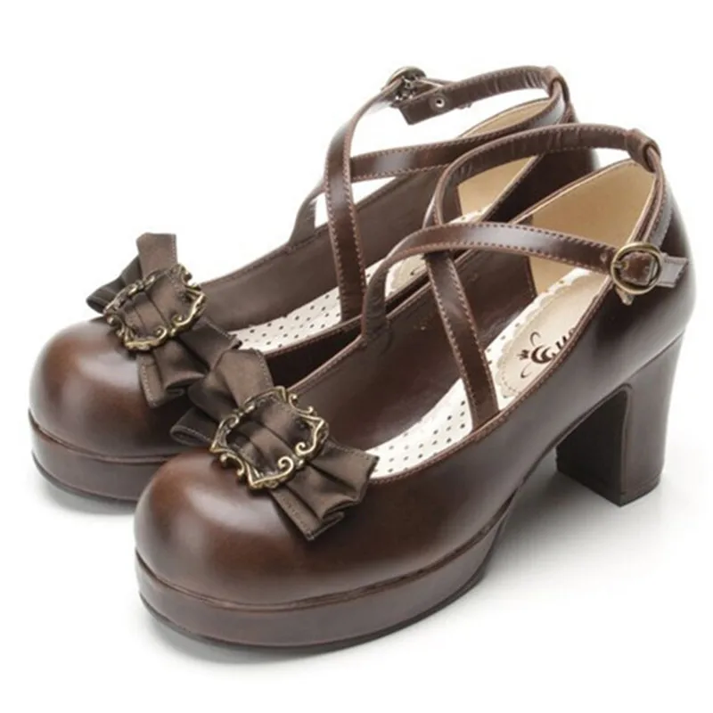 LIN KING/ стиль; обувь в стиле «лолита» в японском стиле для девочек; обувь для косплея из искусственной кожи с круглым носком и пряжкой; женская обувь на платформе с квадратным каблуком - Цвет: brown