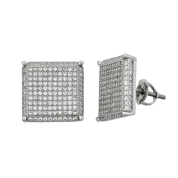 YGI SZE4586W2W Sterling Silver Rhodium Micropave Square Screw Back Stud - 15 x 15 in. (1)