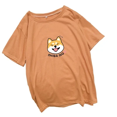 dark khaki Шиба футболка женская летняя Kawaii забавная мультяшная футболка Femme корейская модная одежда Повседневная Уличная Harajuku Camiseta Mujer - Цвет: dark khaki