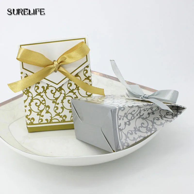 200pcs Wedding Cake Box Candy Gift Box with Ribbon Lovely