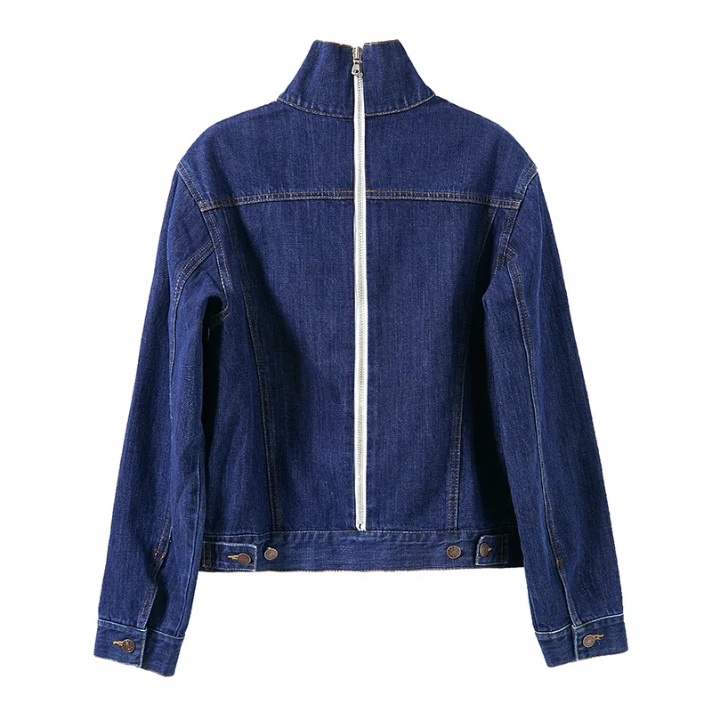 À Manches Vestes Jeans Coton Poitrine 100 Longues Unique Manteaux Droite Automne Down Nouvelles Bleu Femmes 2018 Turn OT6q8