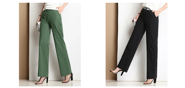 Women's Pants Wide Leg Linen Pants High Waist Tie Waist Ladies Trousers 2018 Summer OL Pants Long Culottes Pants Plus Size      06