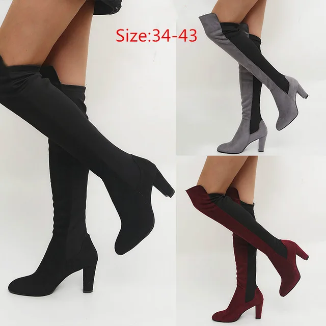

High Heels Women Over The Knee Shoes Plus Size 34-43 2018 Fashion Female Winter Thigh High Boots Faux Suede Leather W077