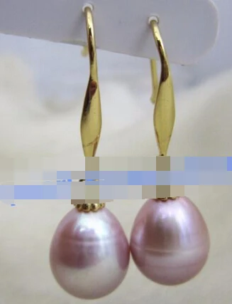 

hj 00603 new 9X11MM AAA PERFECT south sea purple pearl earrings 14K