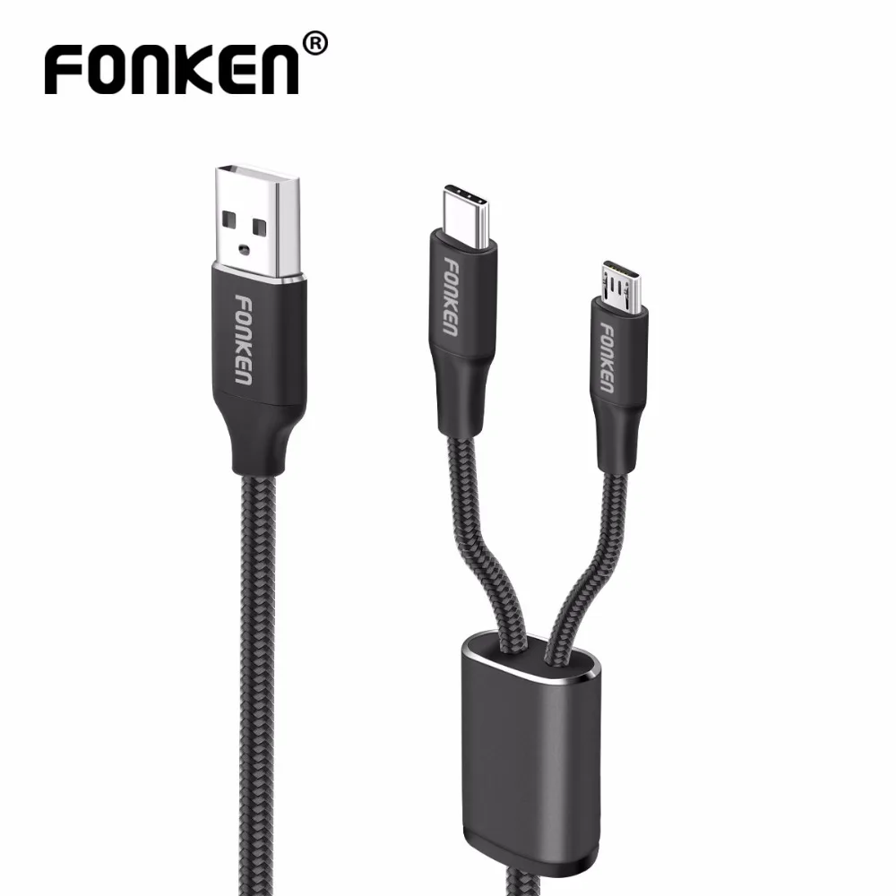 

FONKEN 2 in 1 Micro USB Cable Reversible USB Type C Charger Nylon Micro Cable USB C Charging for Power bank Mobile Phone Cables