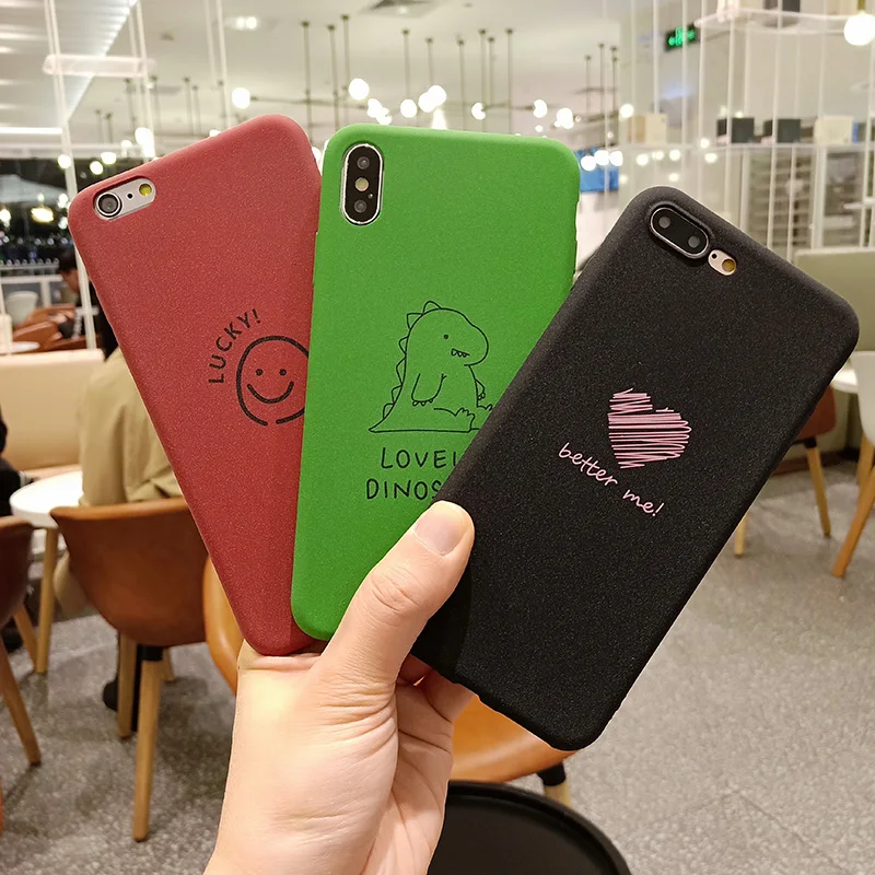 

Lovely Cartoon Dinosaur Smile Matte Case for iPhone X XS Max XR Soft Silicon Cover for iPhone 8 7 6 6S Plus Couple Shell Hoesjes
