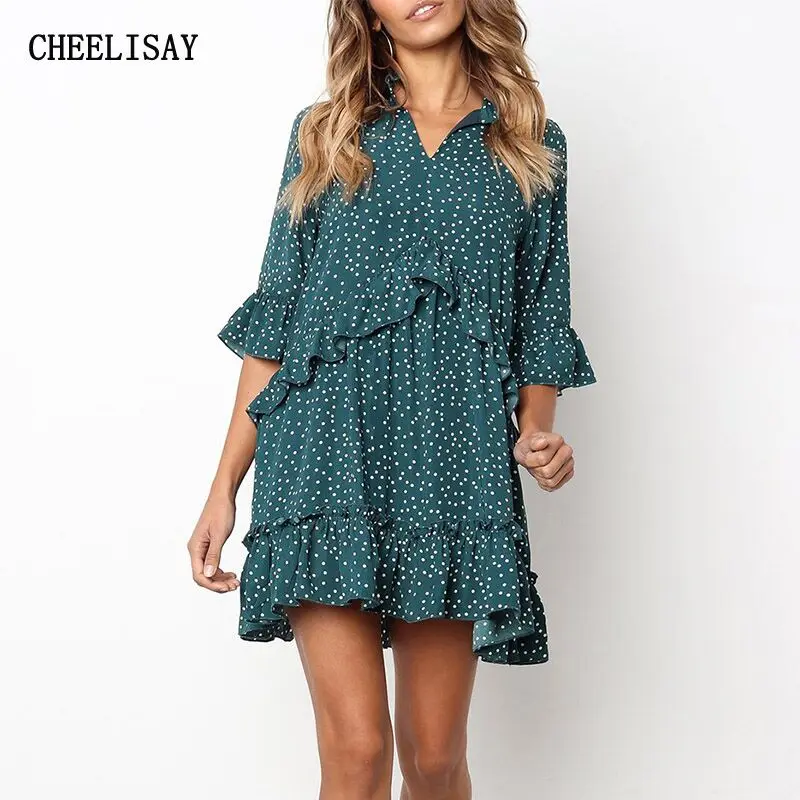 

2019 Women Summer Dress Boho Style Floral Dot Chiffon Beach Dress Tunic Sundress Loose Party FashionDress Vestidos Plus Size