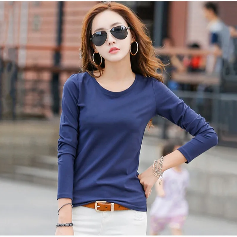 

Long Sleeve 96% Cotton 4% Spandex Women Elegant T Shirt Plus Size 3XL Vogue Spring Autumn Basic Tshirts Tumblr Soft Tees Tops